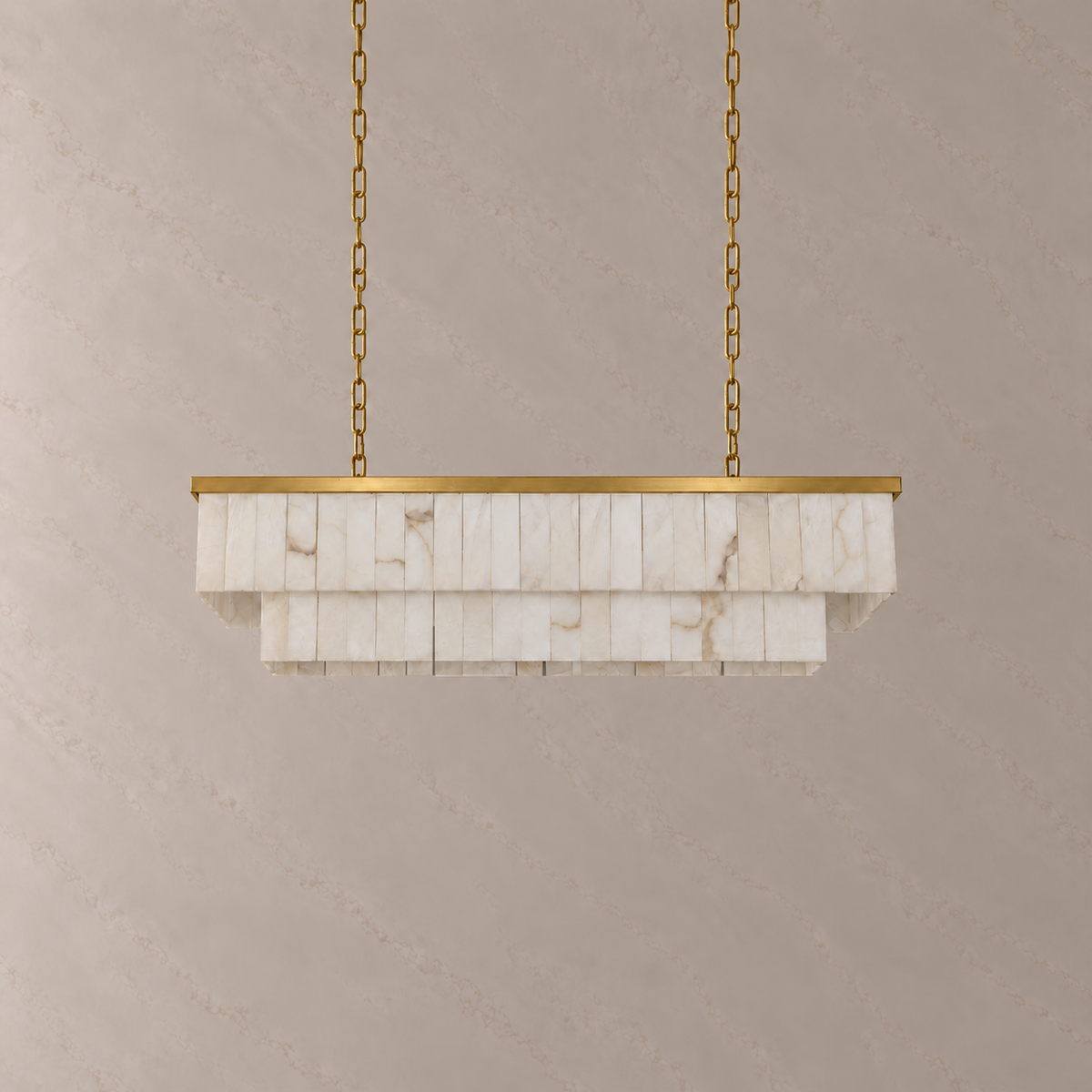 Saloren Alabaster Double Linear Chandelier, gold, 120 cm, compact chain suspension, light off | CARRA HOME