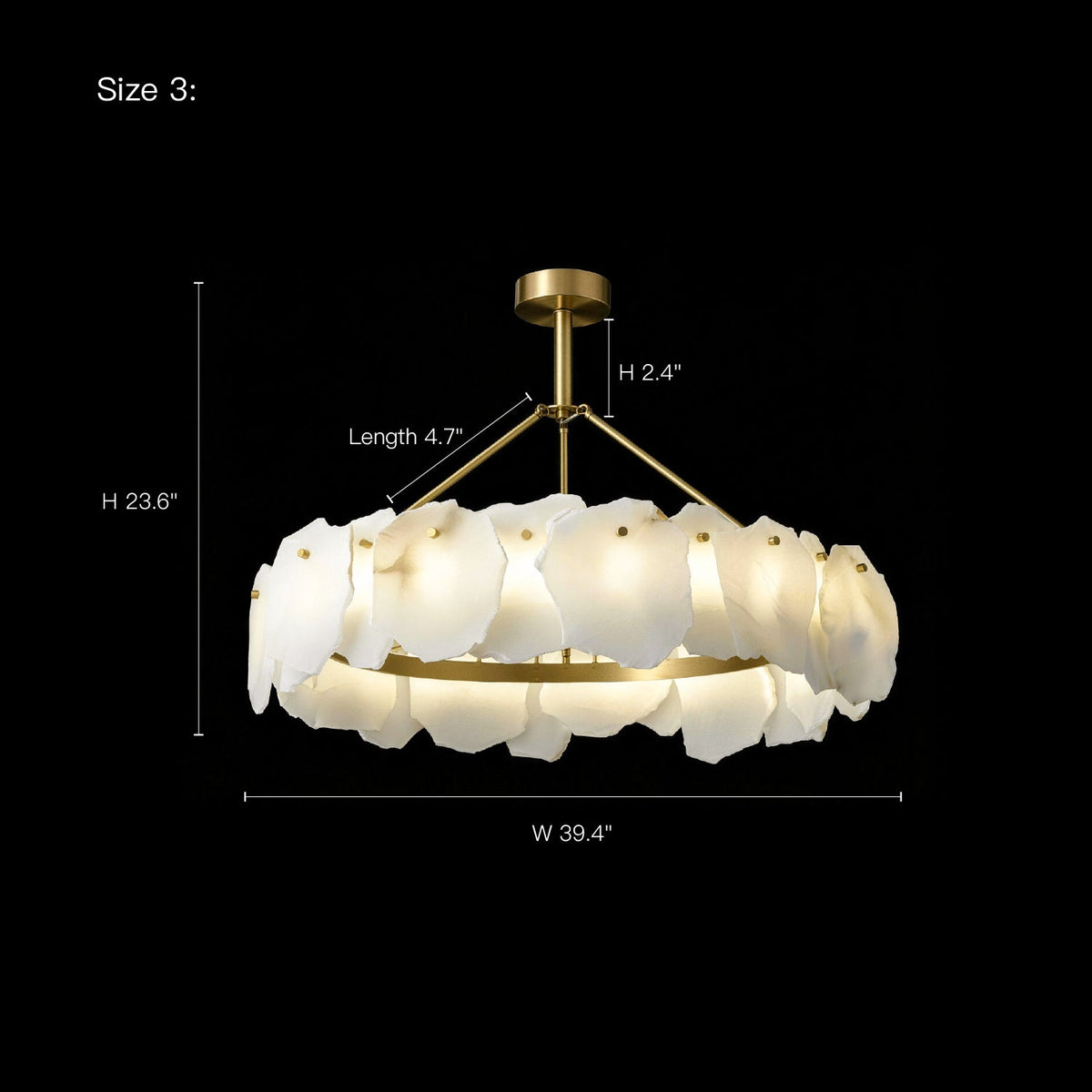 Seravelle Alabaster Layered Chandelier dimension diagram (Size 3)