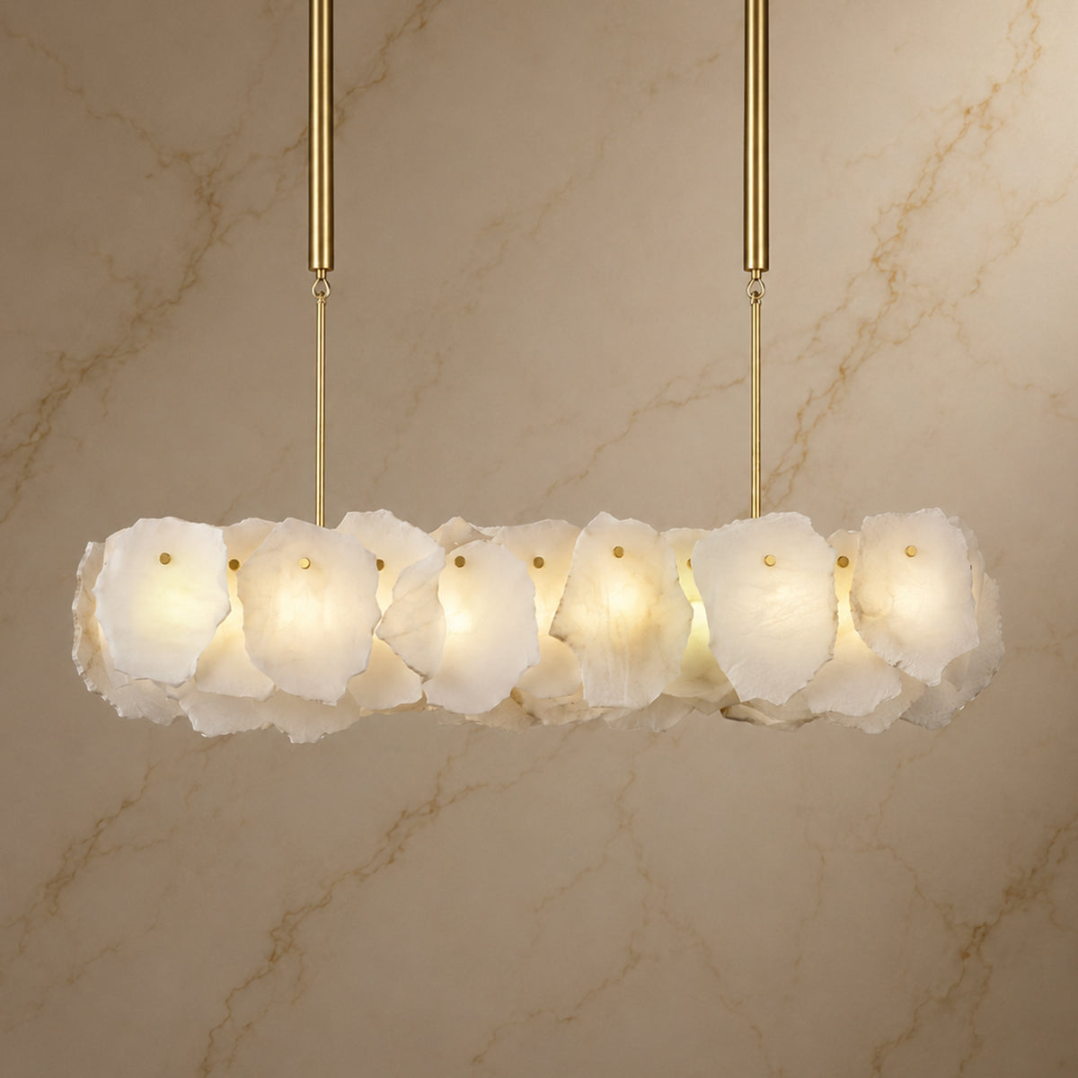 Seravelle Alabaster Petal Linear Chandelier material and construction detail