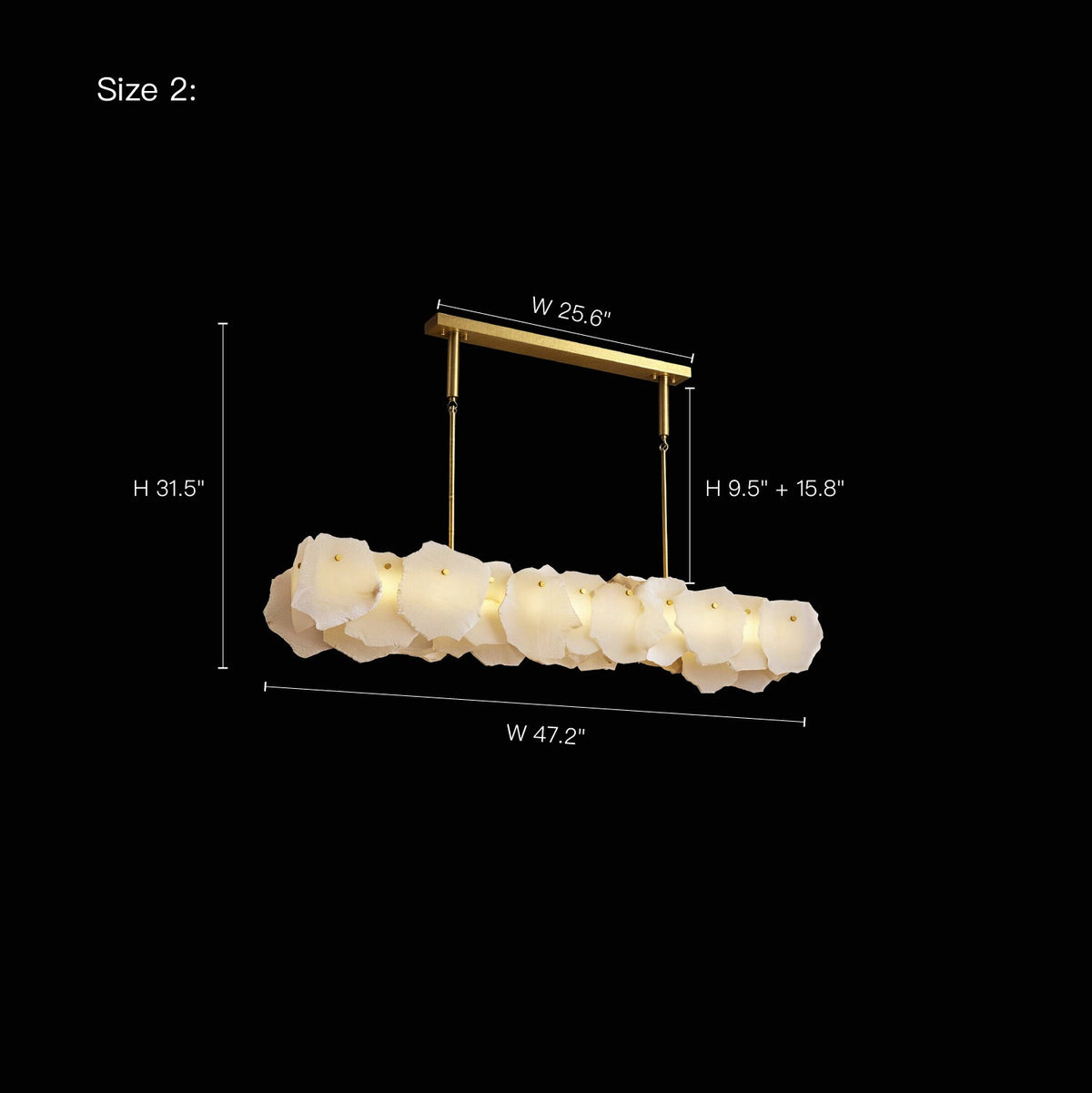 Seravelle Alabaster Petal Linear Chandelier dimension diagram (Size 2)
