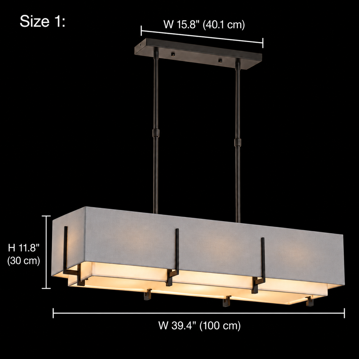 Arden gray shade, Black canopy, Size 1, body W 39.4" (100 cm), H 11.8" (30 cm); canopy W 15.8" (40.1 cm) | CARRA HOME