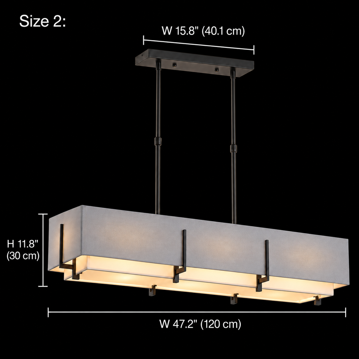 Arden gray shade, Black canopy, Size 2, body W 47.2" (120 cm), H 11.8" (30 cm); canopy W 15.8" (40.1 cm) | CARRA HOME
