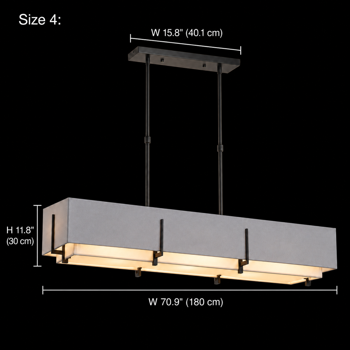 Arden gray shade, Black canopy, Size 4, body W 70.9" (180 cm), H 11.8" (30 cm); canopy W 15.8" (40.1 cm) | CARRA HOME