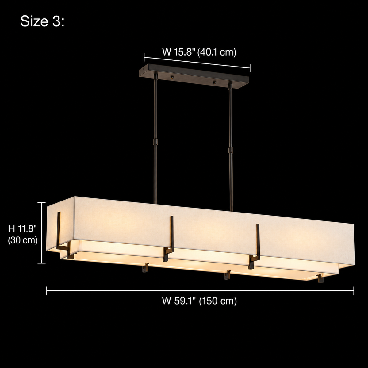 Arden white shade, Black canopy, Size 3, body W 59.1" (150 cm), H 11.8" (30 cm); canopy W 15.8" (40.1 cm) | CARRA HOME