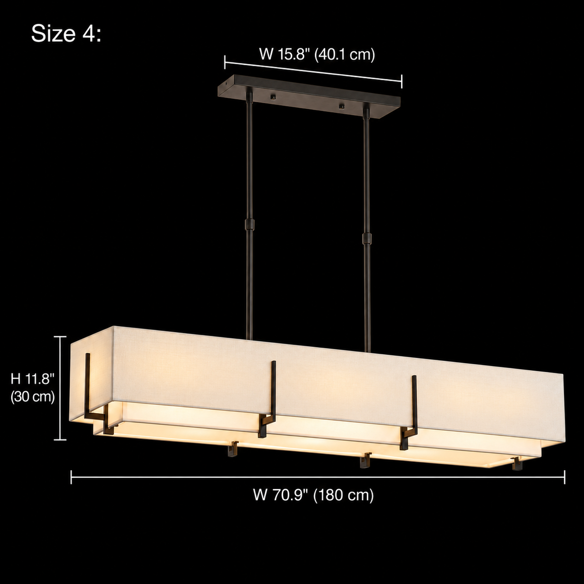 Arden white shade, Black canopy, Size 4, body W 70.9" (180 cm), H 11.8" (30 cm); canopy W 15.8" (40.1 cm) | CARRA HOME