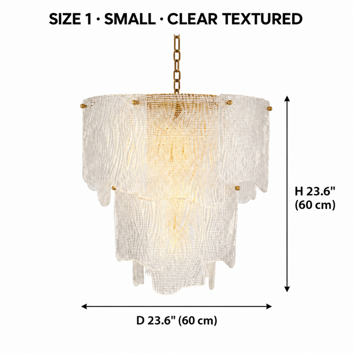 Aurora Size 1 small clear textured chandelier dimensions 23.6 inches | CARRA HOME