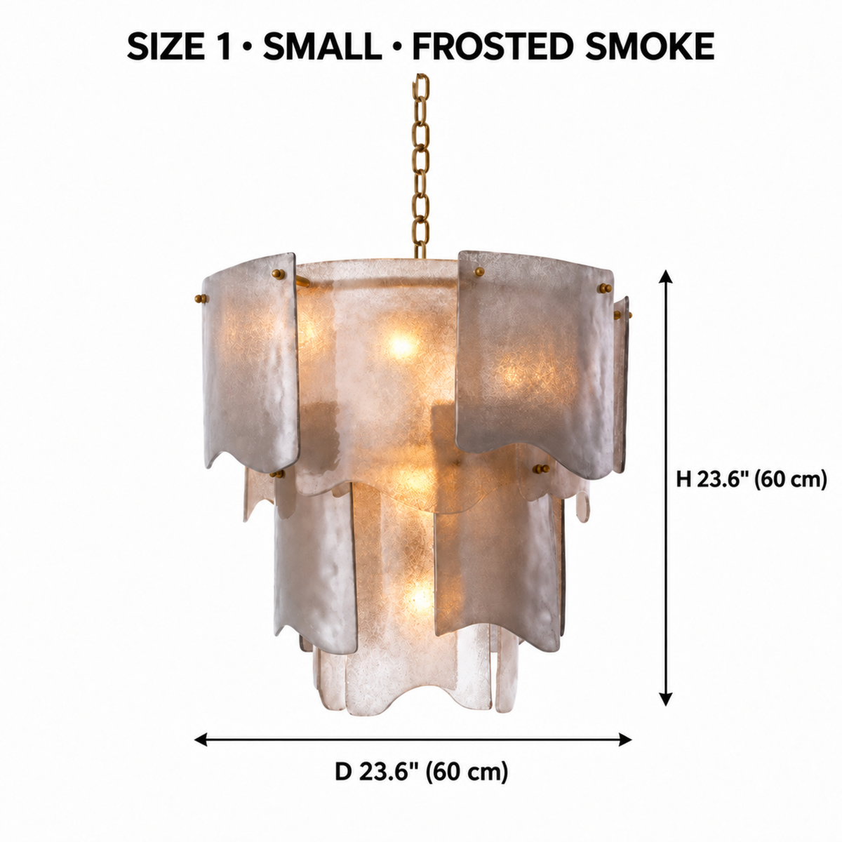 Aurora Size 1 small frosted smoke chandelier dimensions 23.6 inches | CARRA HOME