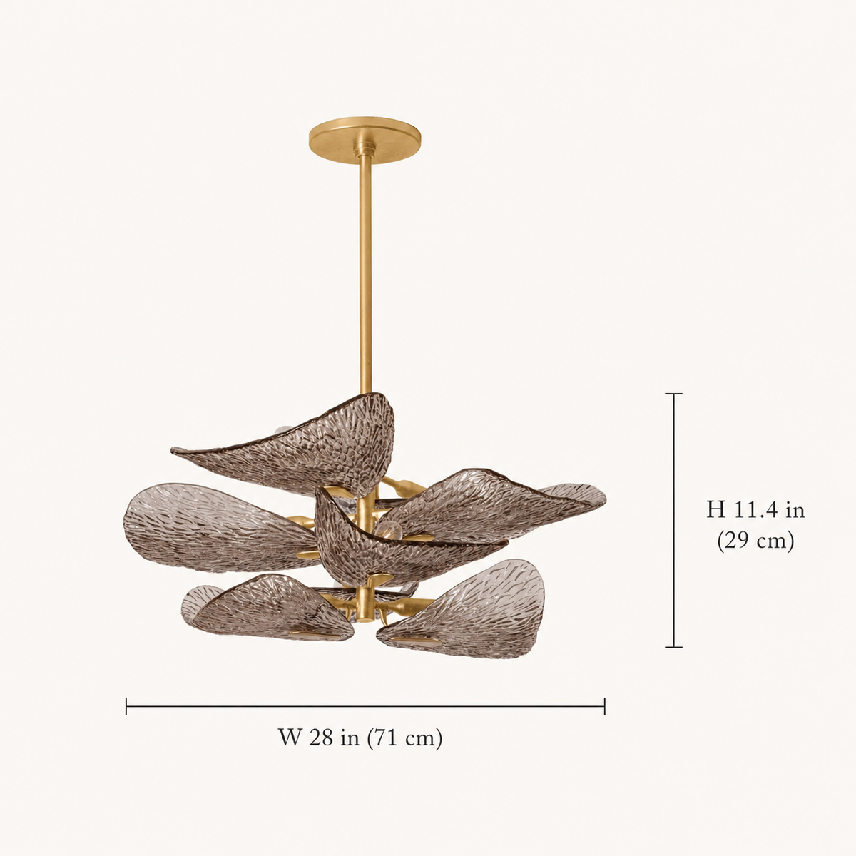 Cardiff glass leaf chandelier dimensions 28 by 11.4 inches