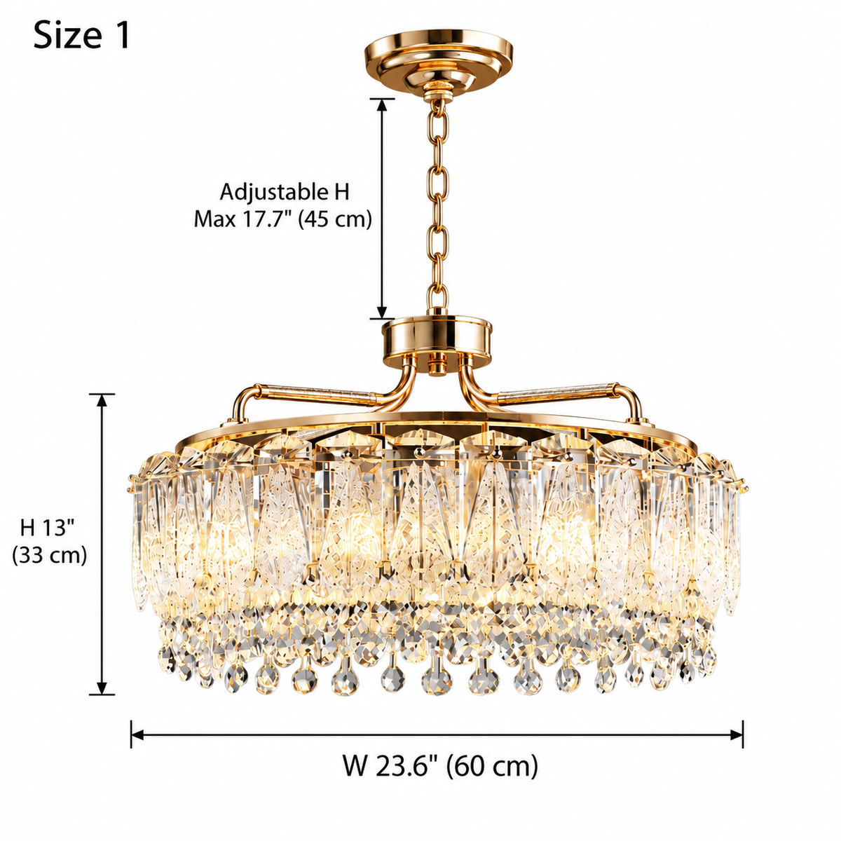 size glacier crystal ring chandelier gold 60cm