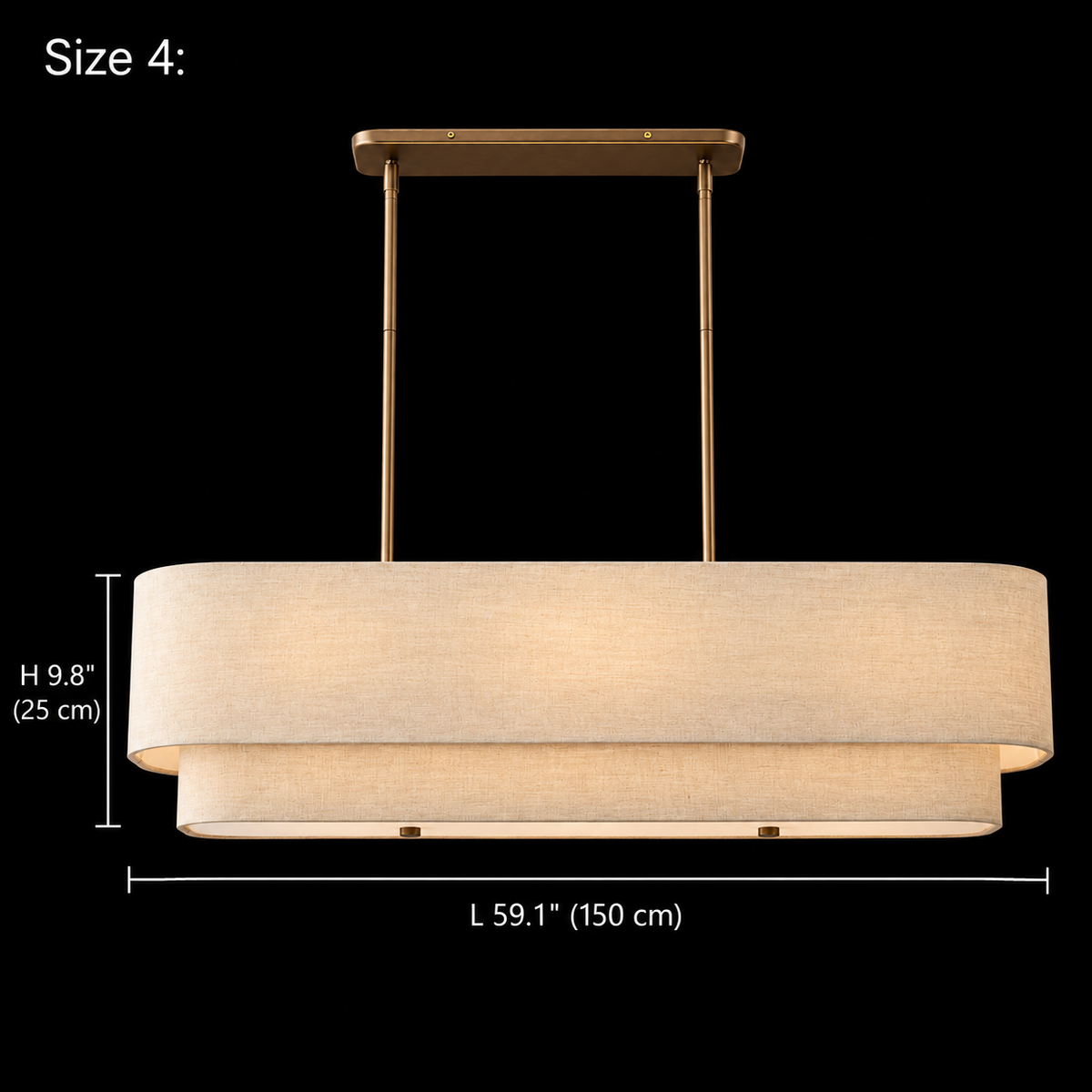 Laren Natural Fiber Layered Linear Chandelier, Natural Linen Size 4, body L 59.1 in (150 cm) and H 9.8 in (25 cm) | CARRA HOME