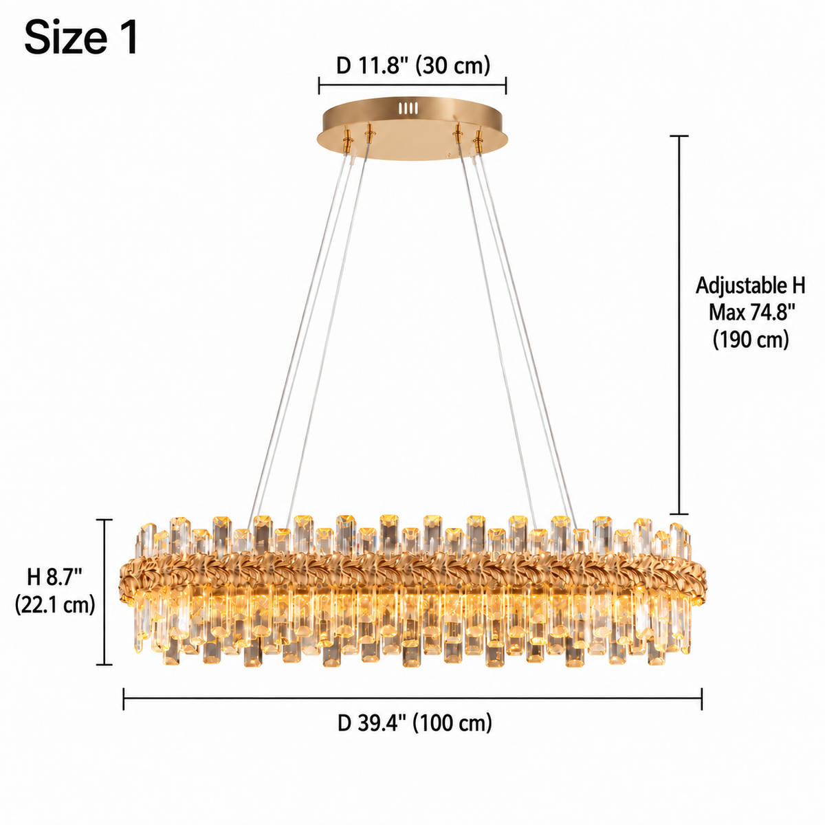 size lustre crystal chandelier gold 100cm