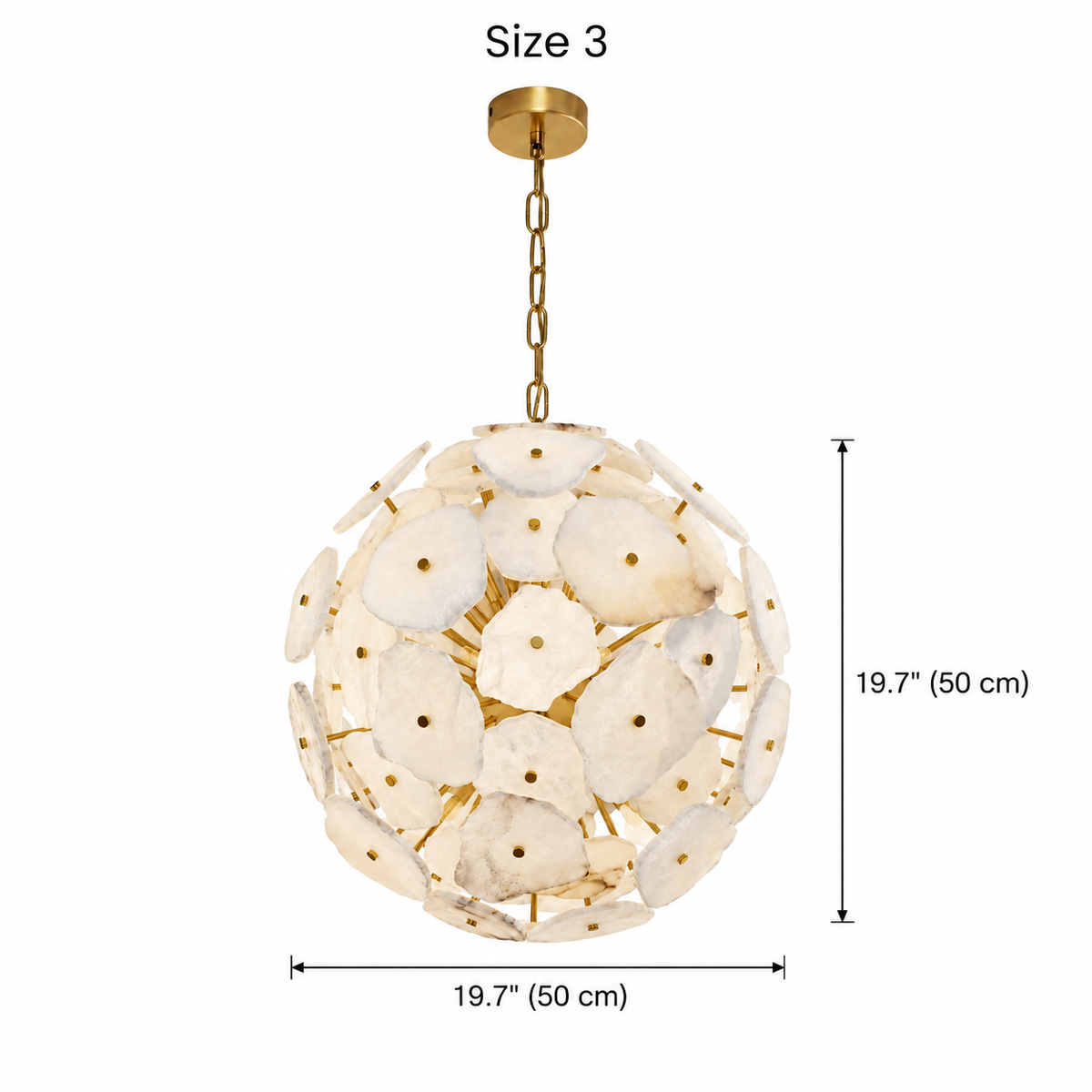 size maravelle alabaster sphere chandelier gold 50cm