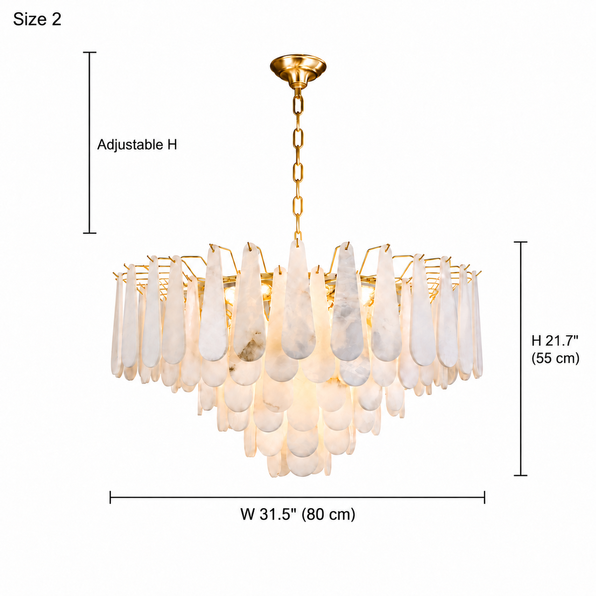 size marivelle alabaster tiered chandelier gold 80cm