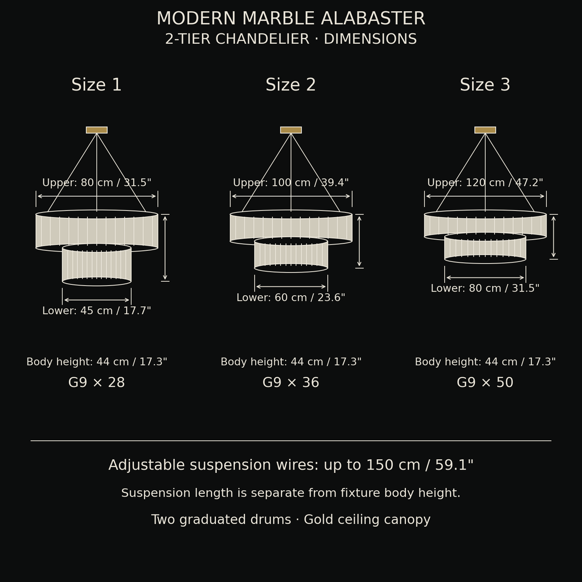 Modern Marble Alabaster 2-Tier Chandelier Size 1 80+45cm Size 2 100+60cm Size 3 120+80cm dimensions | CARRA HOME