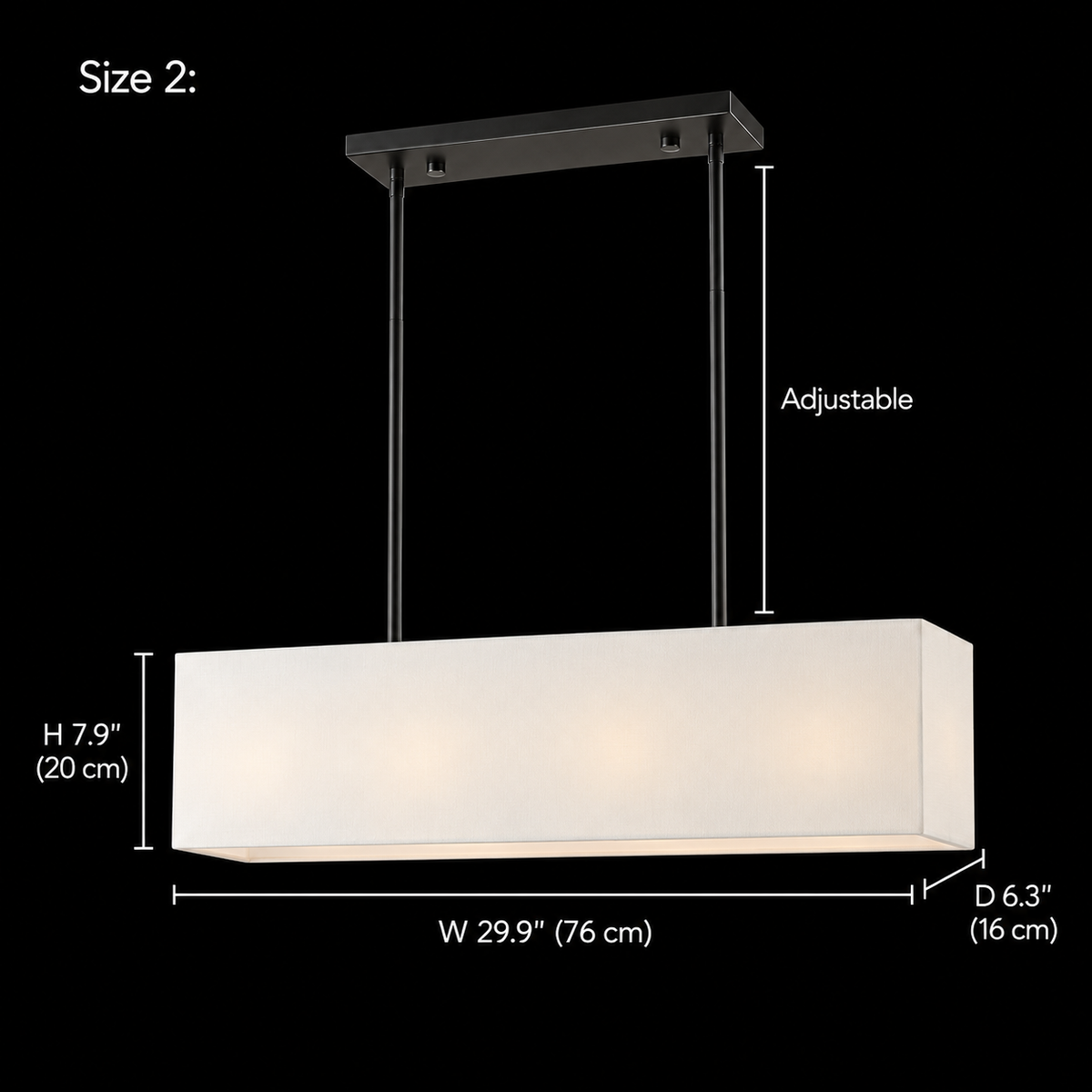 Stark Fabric Rectangular Chandelier, black, Size 2 photographic dimensions; W 29.9" (76 cm) × D 6.3" (16 cm) × H 7.9" (20 cm) | CARRA HOME