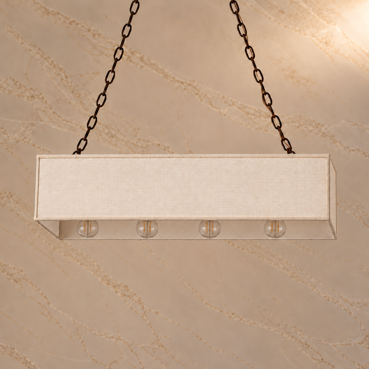 Stark Fabric Chain Linear Chandelier in Bronze / Cream Linen, light off | CARRA HOME