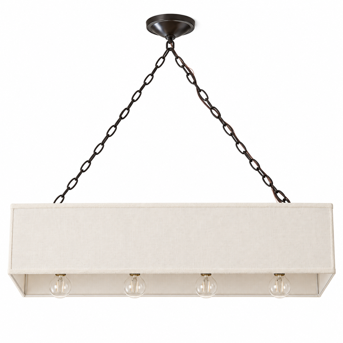 Stark Fabric Chain Linear Chandelier in Bronze / Cream Linen, white background product view | CARRA HOME