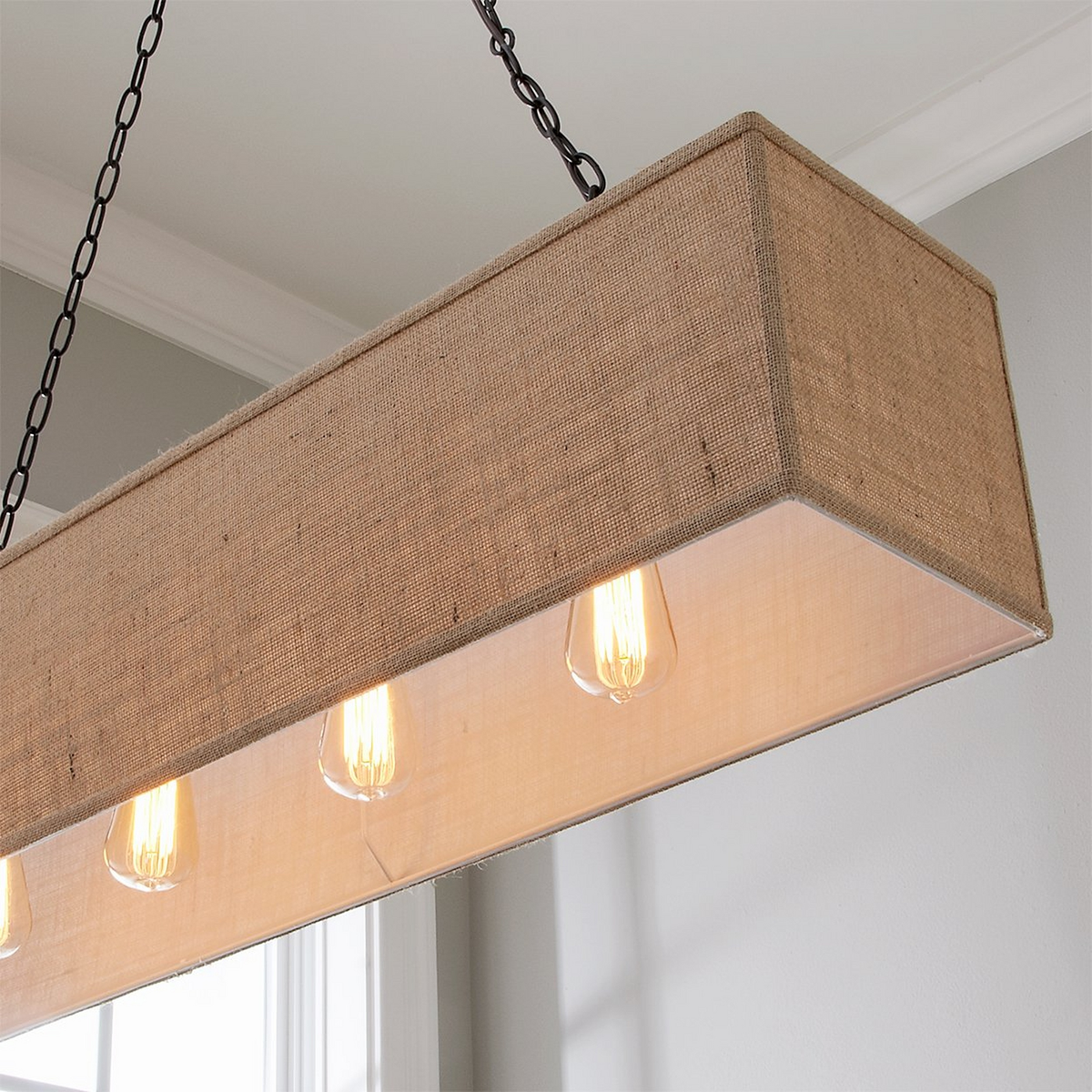 Stark open-bottom burlap shade and linear bulb arrangement | CARRA HOME