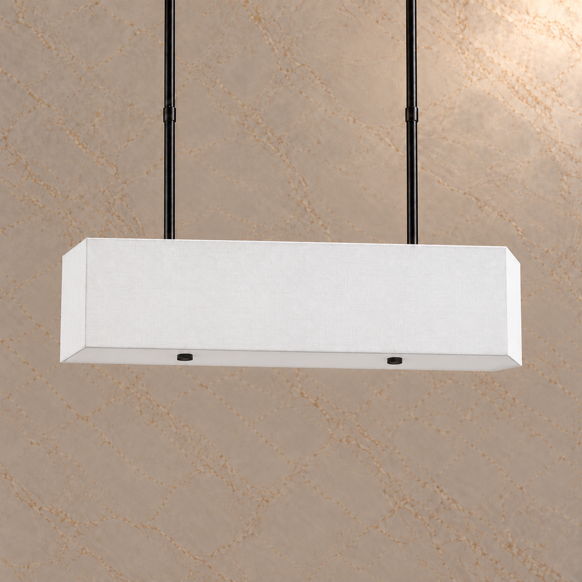 Stark Fabric Rectangular Chandelier in Black, light off | CARRA HOME