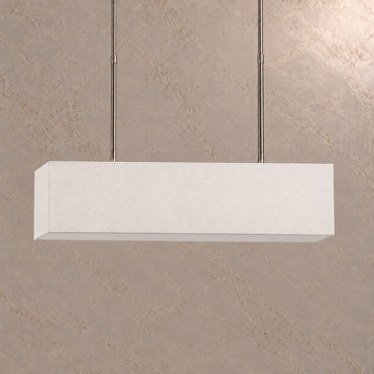 Stark fabric rectangular chandelier in brushed nickel, light off | CARRA HOME