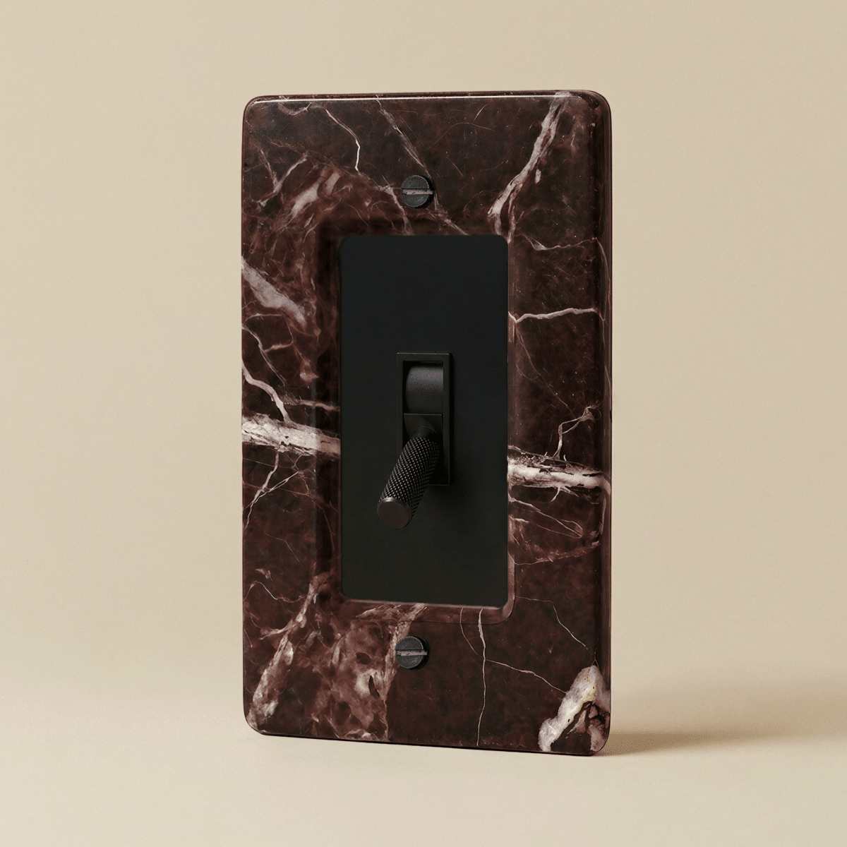 Stone Toggle Switch, Rosso Levanto Night Black 1 Gang product view | CARRA HOME