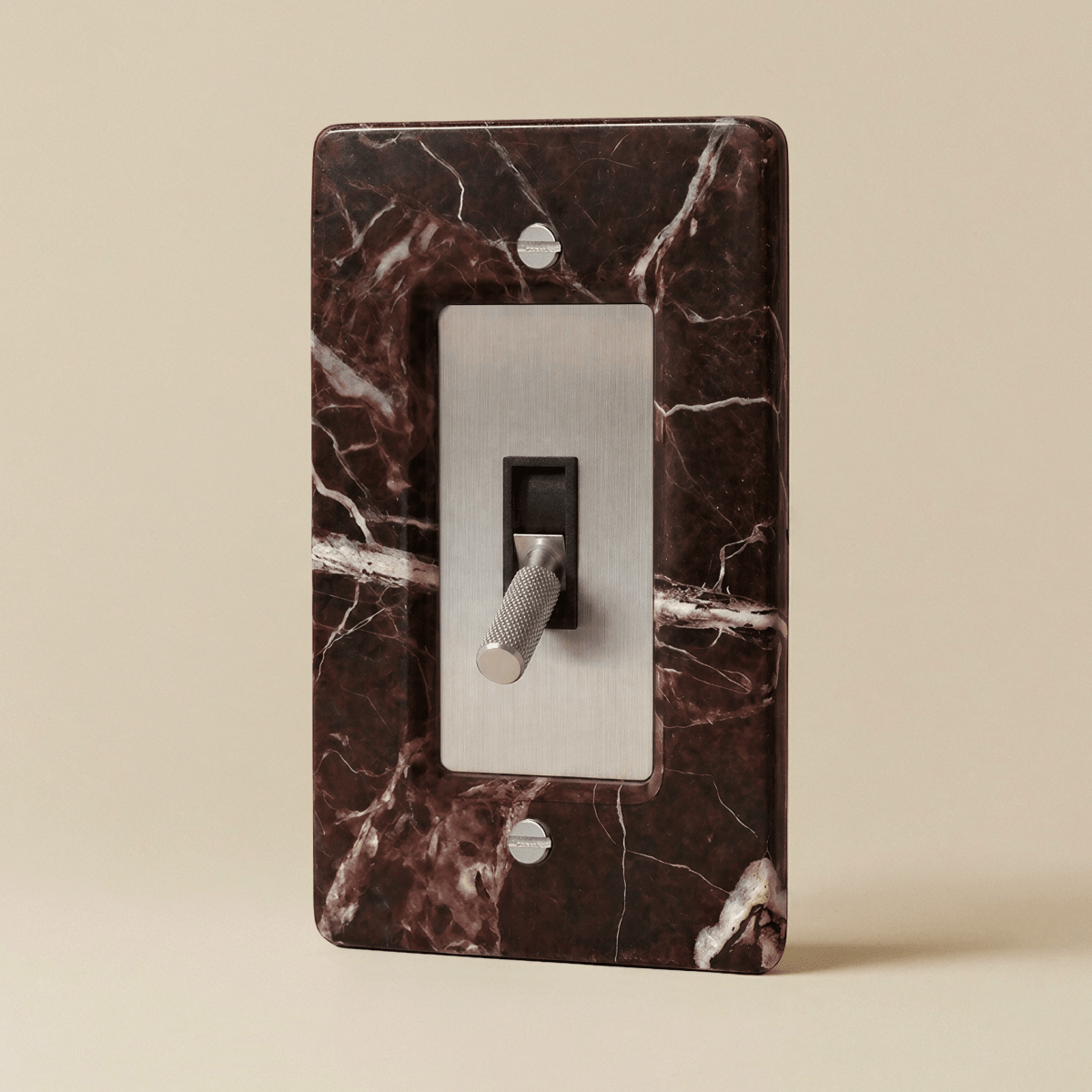Stone Toggle Switch, Rosso Levanto Stainless Steel 1 Gang product view | CARRA HOME