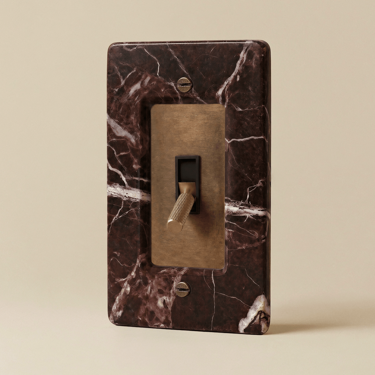 Stone Toggle Switch, Rosso Levanto Vintage Brass 1 Gang product view | CARRA HOME