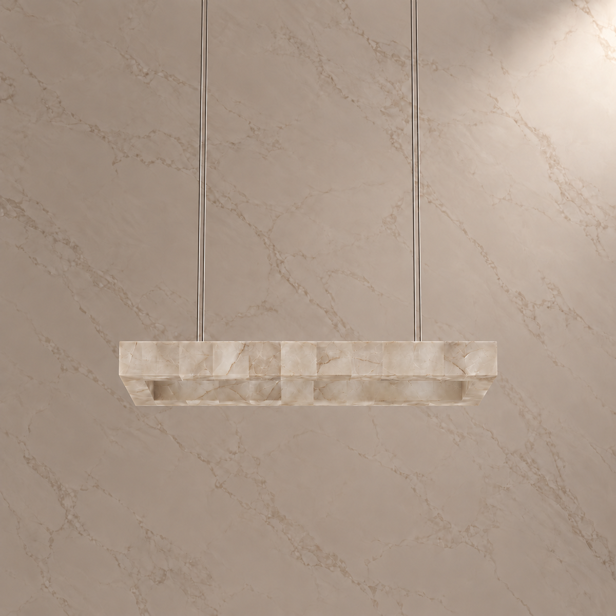 Teva Alabaster Rectangular Chandelier chrome 200cm light off | CARRA HOME