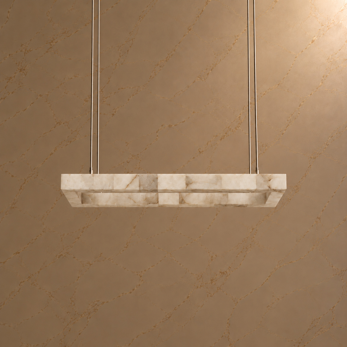 Teva Alabaster Rectangular Chandelier chrome 200cm light off | CARRA HOME