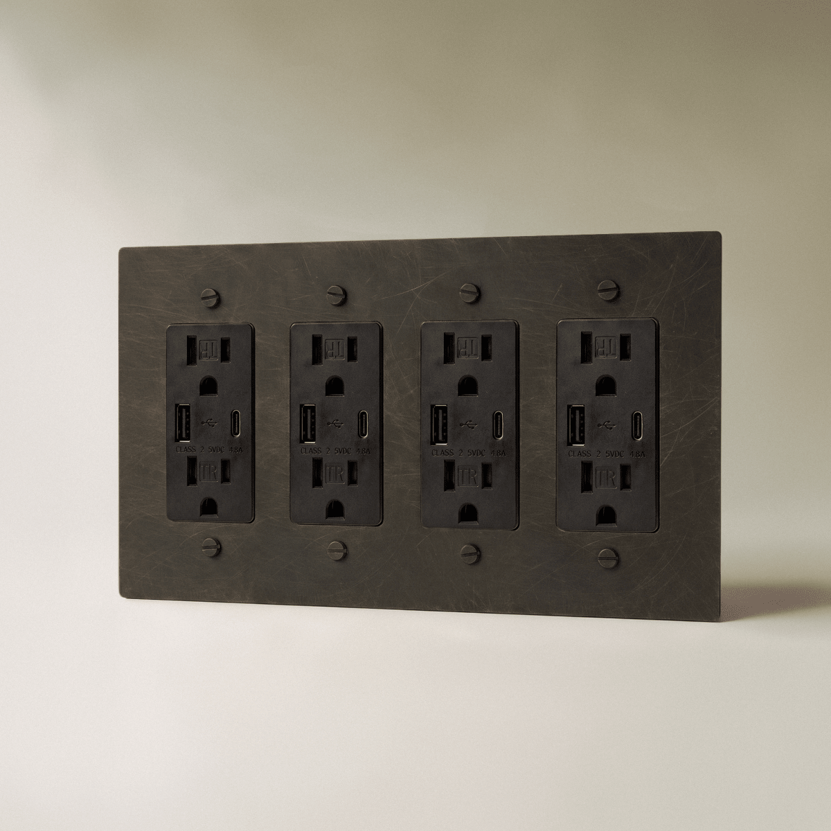 The Brass Outlet (1 to 4 Gang) — Bronze With Patina, 4 Gang, USB-C | CARRA HOME