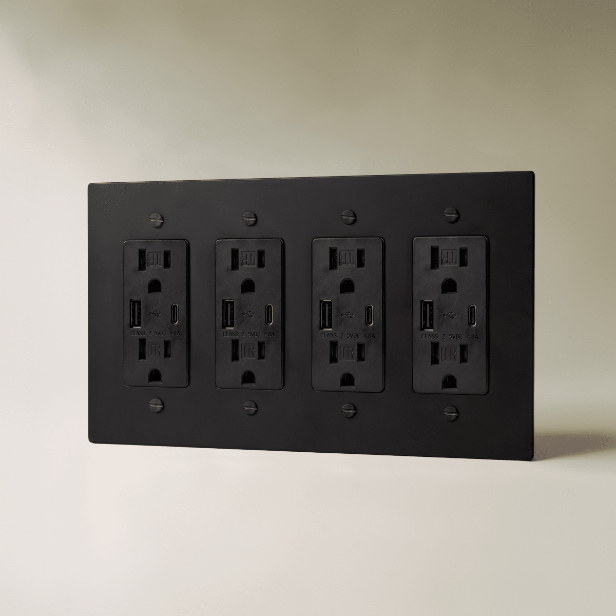 The Brass Outlet (1 to 4 Gang) — Night Black, 4 Gang, USB-C | CARRA HOME