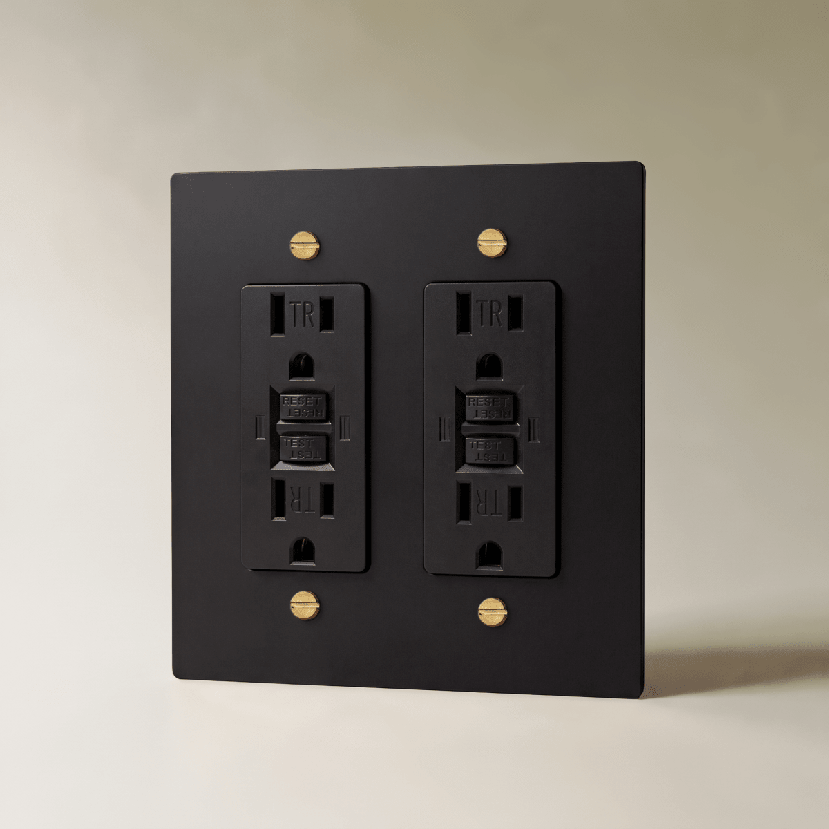 The Brass Outlet (1 to 4 Gang) — Night Black with Brass, 2 Gang, GFCI | CARRA HOME