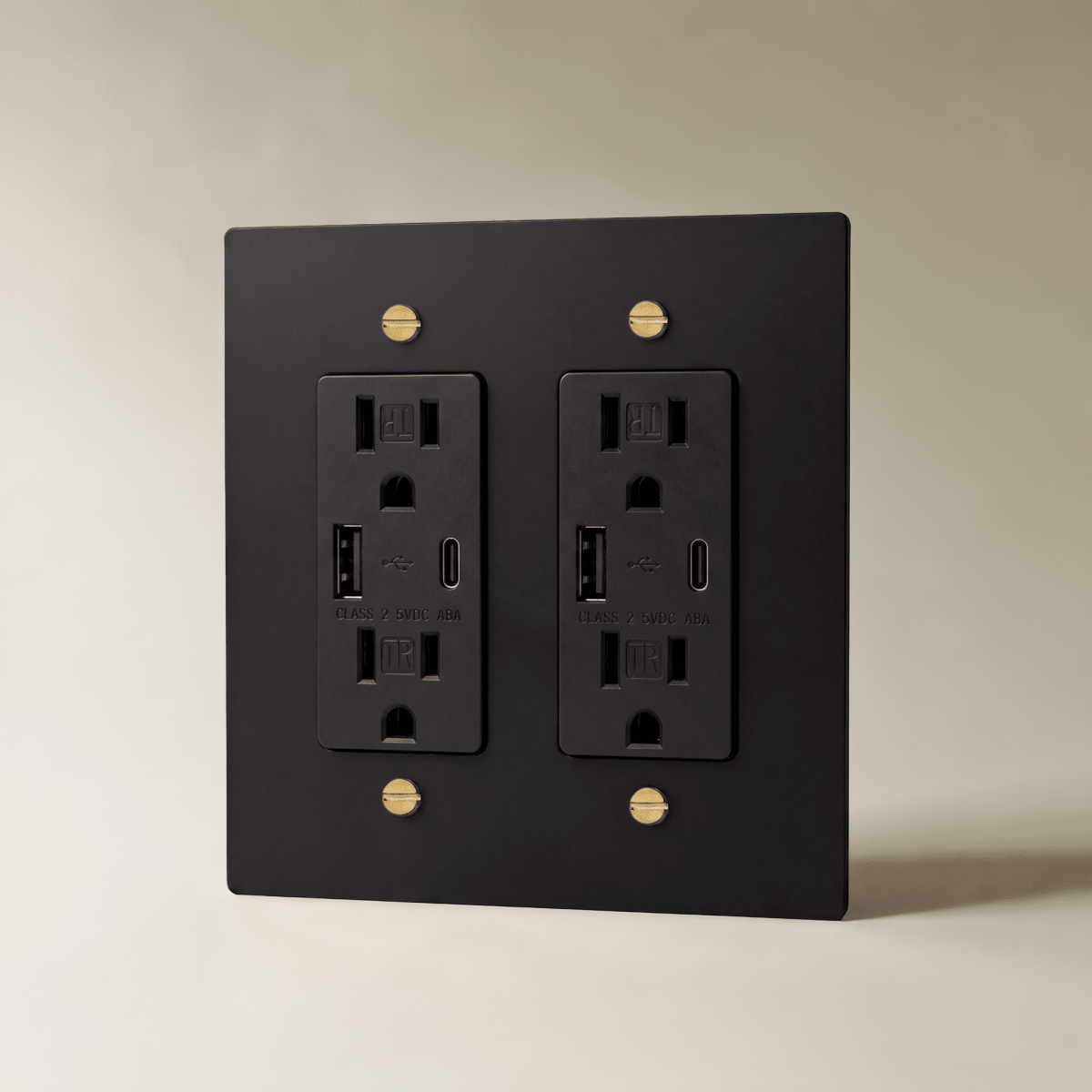 The Brass Outlet (1 to 4 Gang) — Night Black with Brass, 2 Gang, USB-C | CARRA HOME