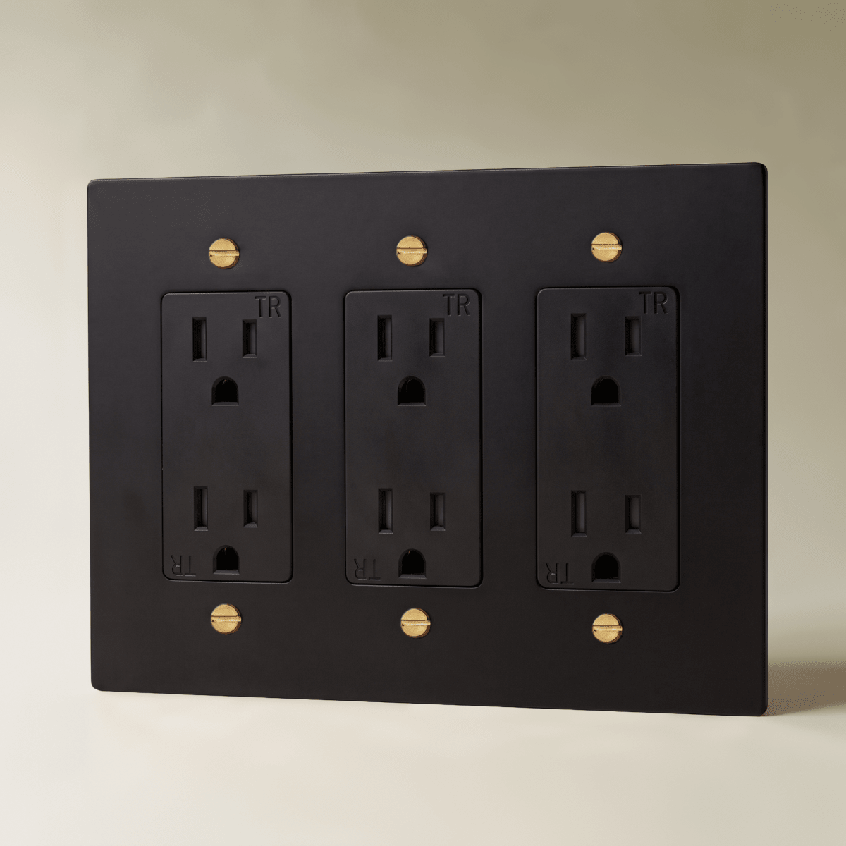The Brass Outlet (1 to 4 Gang) — Night Black with Brass, 3 Gang, Standard | CARRA HOME