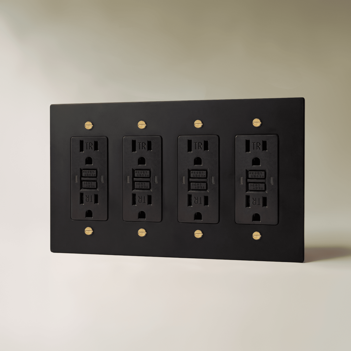 The Brass Outlet (1 to 4 Gang) — Night Black with Brass, 4 Gang, GFCI | CARRA HOME