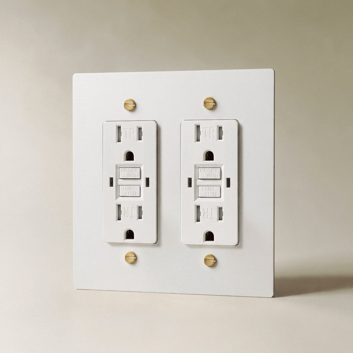 The Brass Outlet (1 to 4 Gang) — White with Brass, 2 Gang, GFCI | CARRA HOME