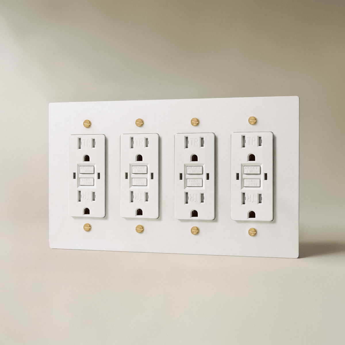 The Brass Outlet (1 to 4 Gang) — White with Brass, 4 Gang, GFCI | CARRA HOME