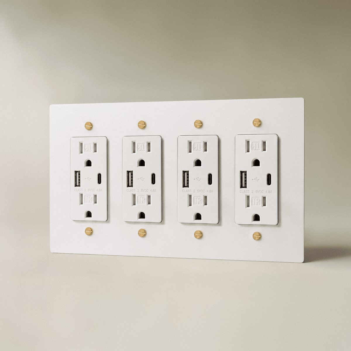 The Brass Outlet (1 to 4 Gang) — White with Brass, 4 Gang, USB-C | CARRA HOME