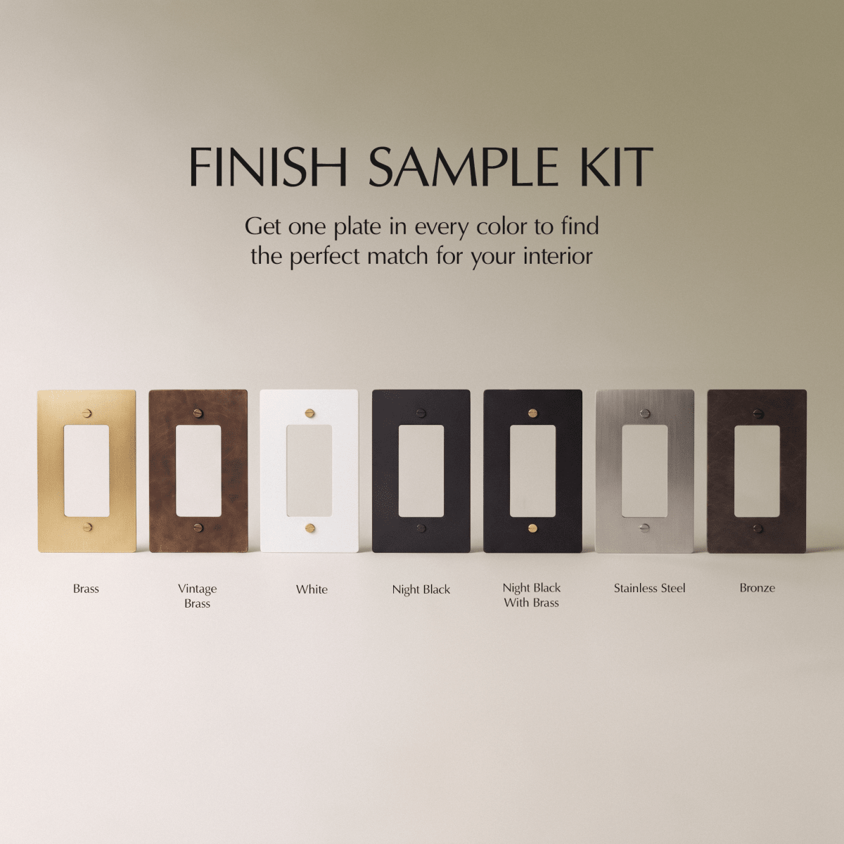 The Brass Plate 6-Piece Sample Kit — six wall plate finishes comparison guide | CARRA HOME