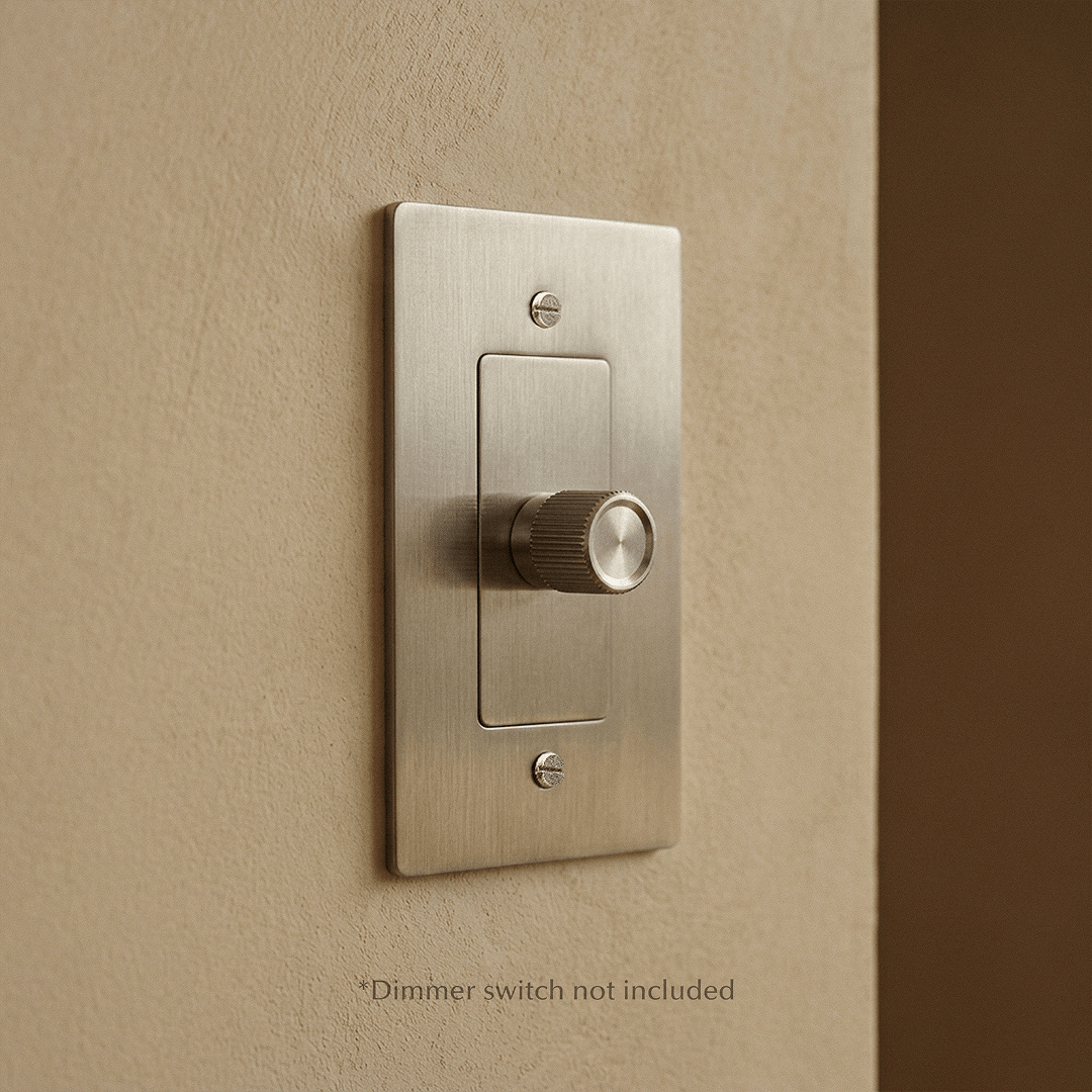 The Brass Plate 6-Piece Sample Kit — stainless finish dimmer plate installation example, dimmer not included | CARRA HOME