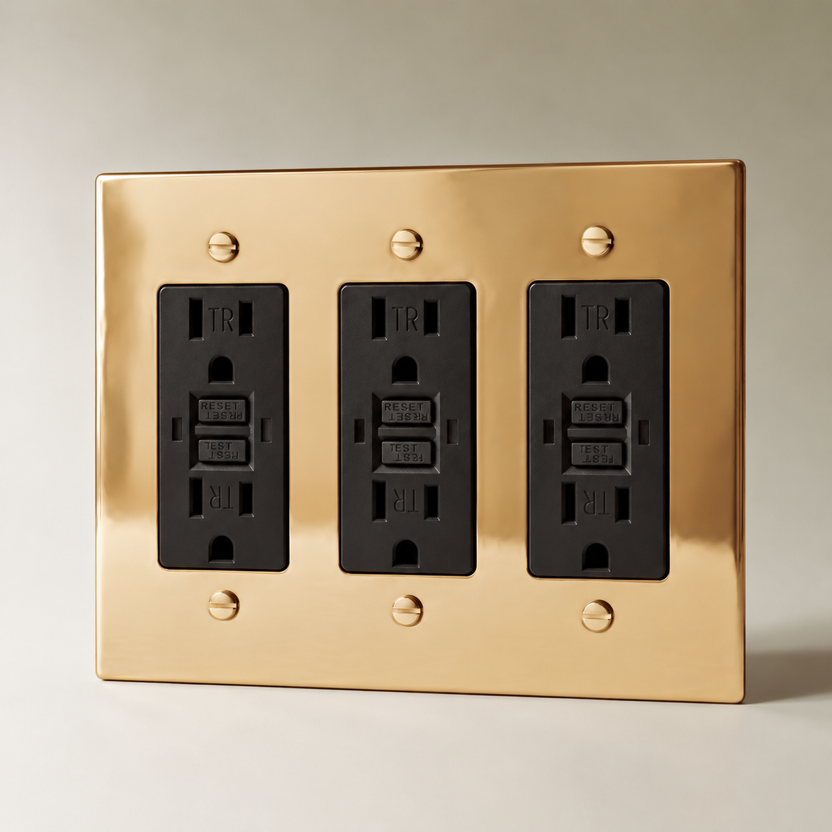 The Polished Brass Outlet — black GFCI outlets, 3 Gang | CARRA HOME