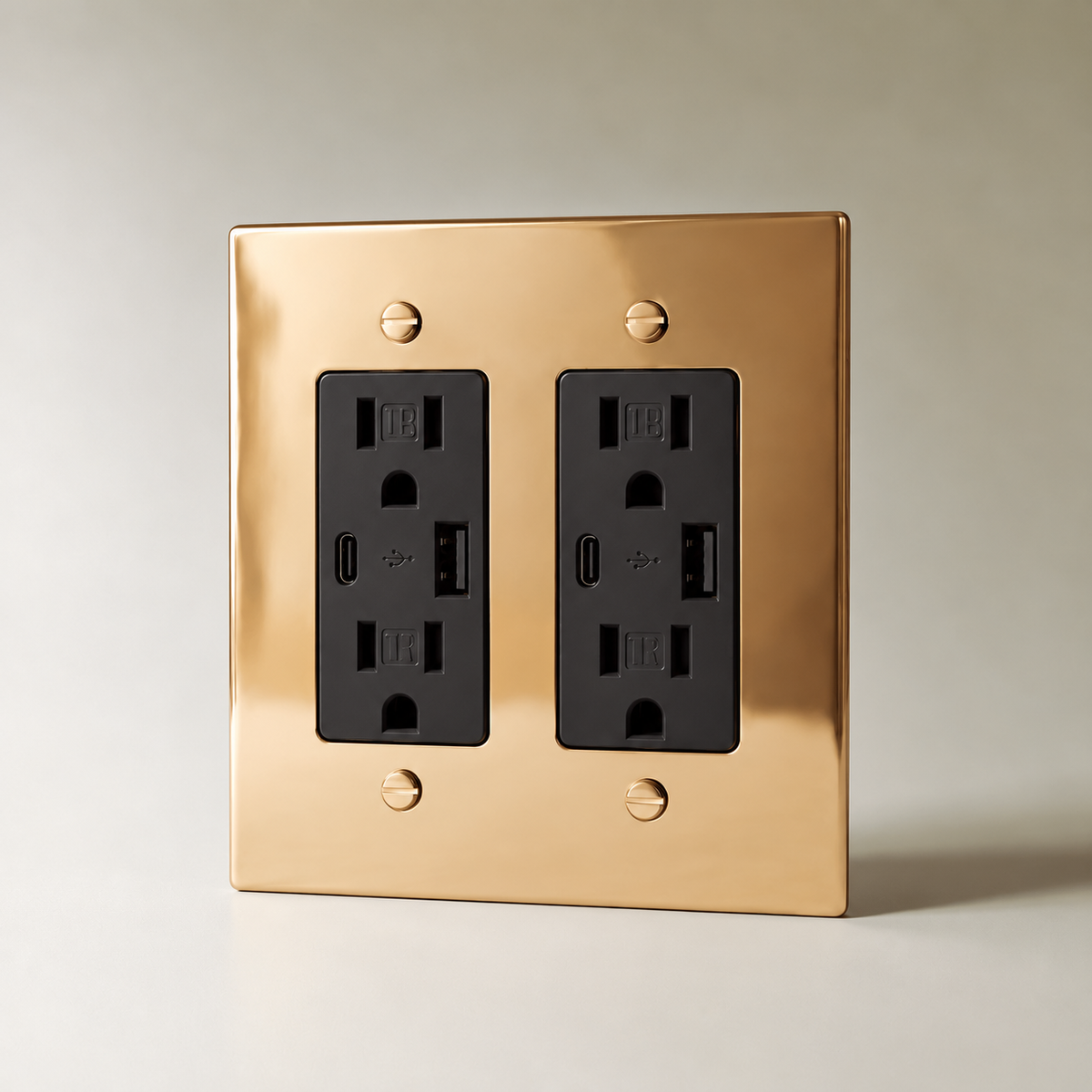 The Polished Brass Outlet — black USB-C outlets, 2 Gang | CARRA HOME