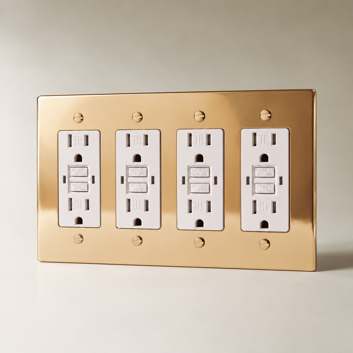 The Polished Brass Outlet — white GFCI outlets, 4 Gang | CARRA HOME