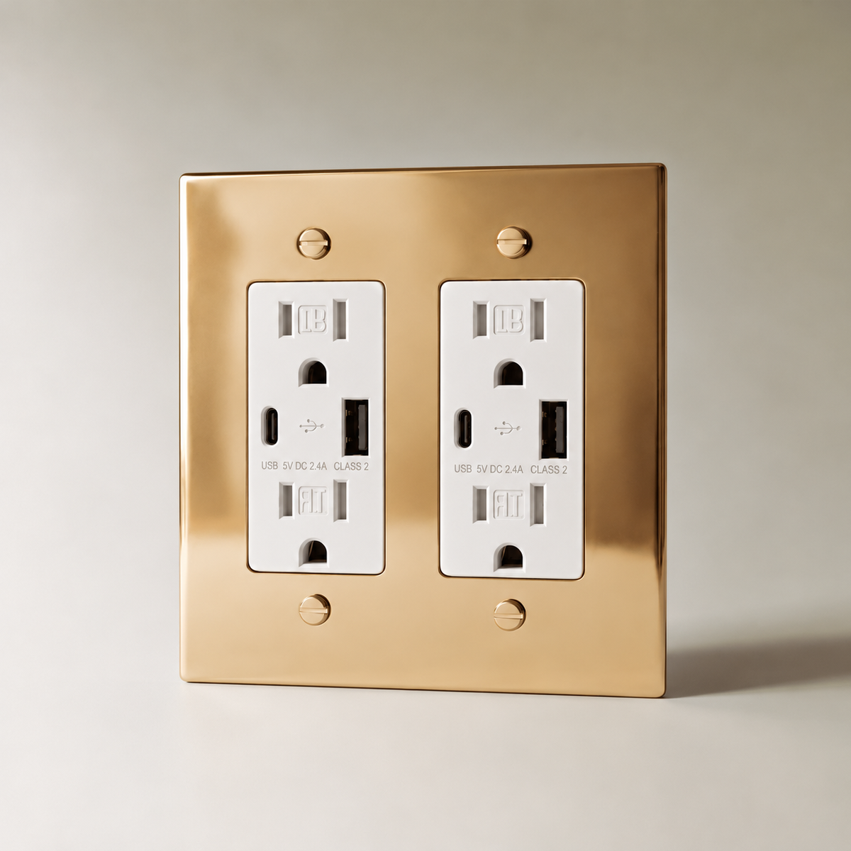 The Polished Brass Outlet — white USB-C outlets, 2 Gang | CARRA HOME