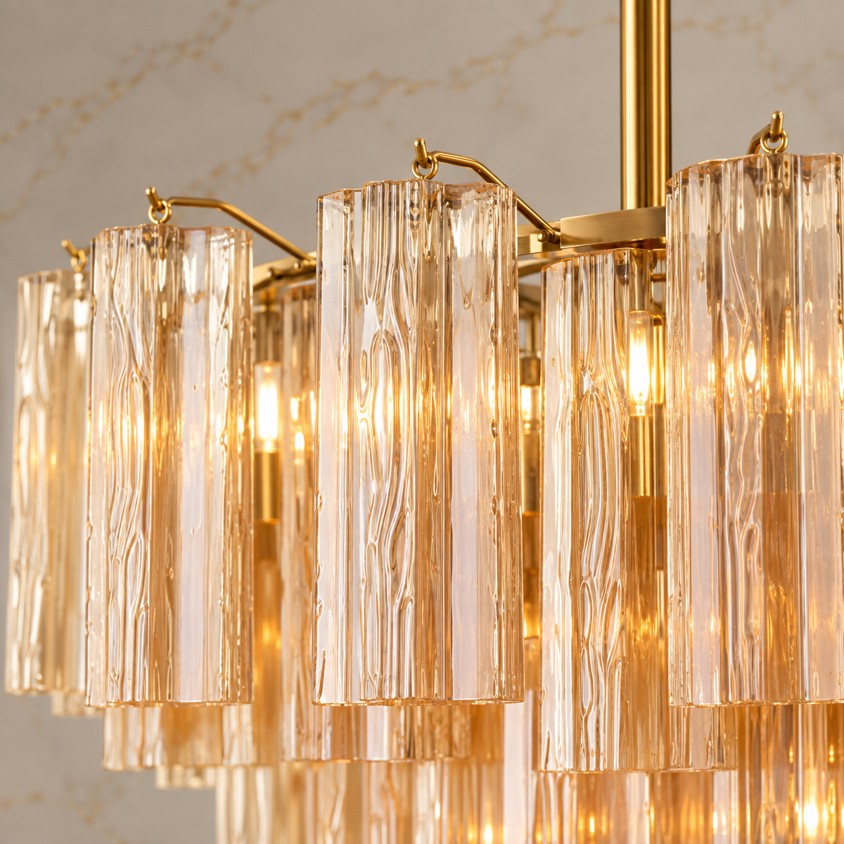topaz glass tiered round chandelier body detail