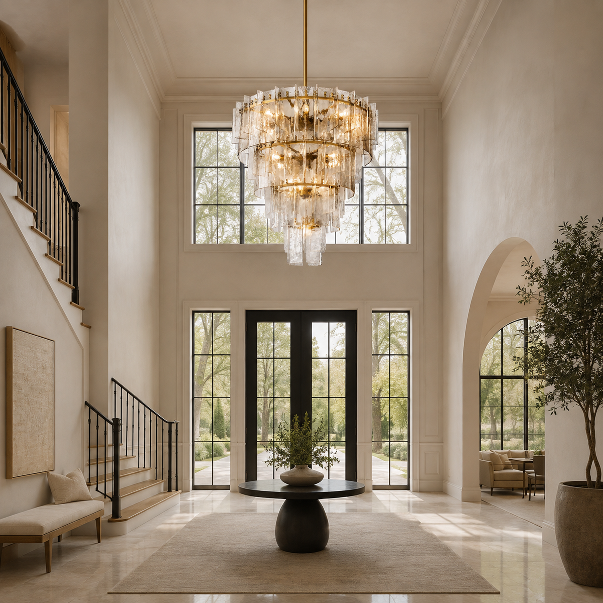 Trama Glass Tiered Round Chandelier foyer