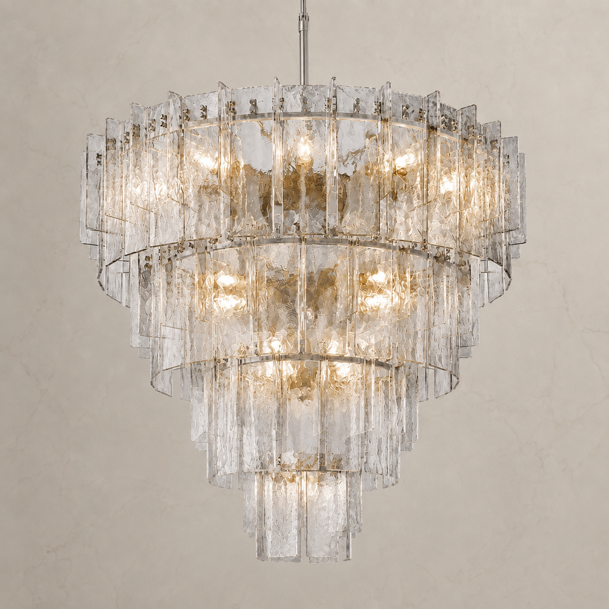 Trama Glass Tiered Round Chandelier chrome 120cm light on