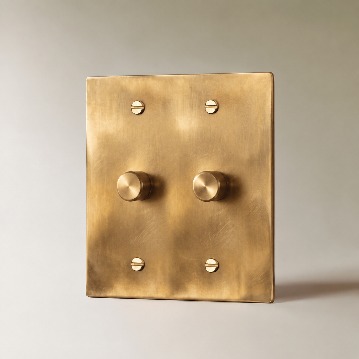 Unlacquered Brass Dimmer Switch, 2 Gang product view — seamless faceplate | CARRA HOME