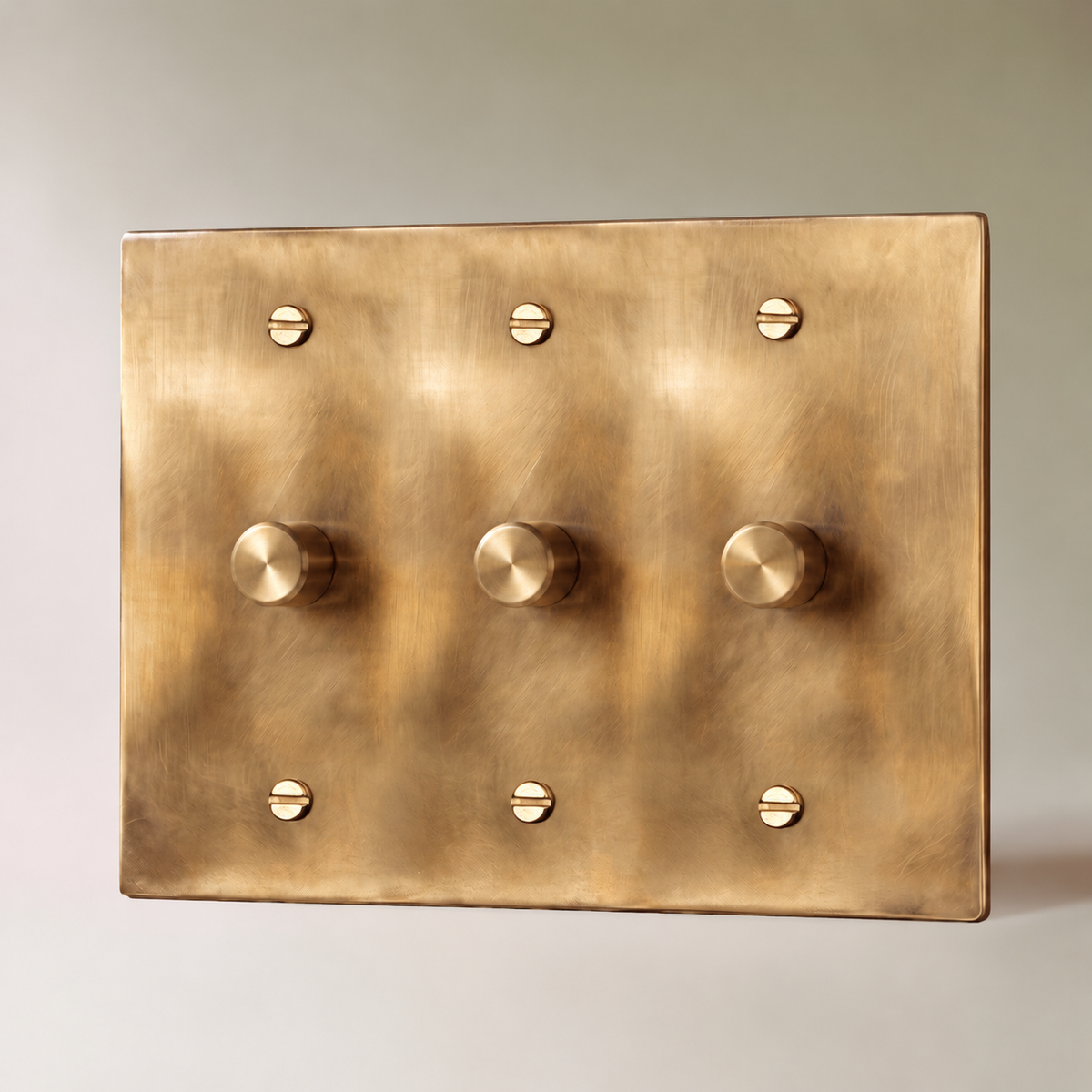 Unlacquered Brass Dimmer Switch, 3 Gang product view — seamless faceplate | CARRA HOME
