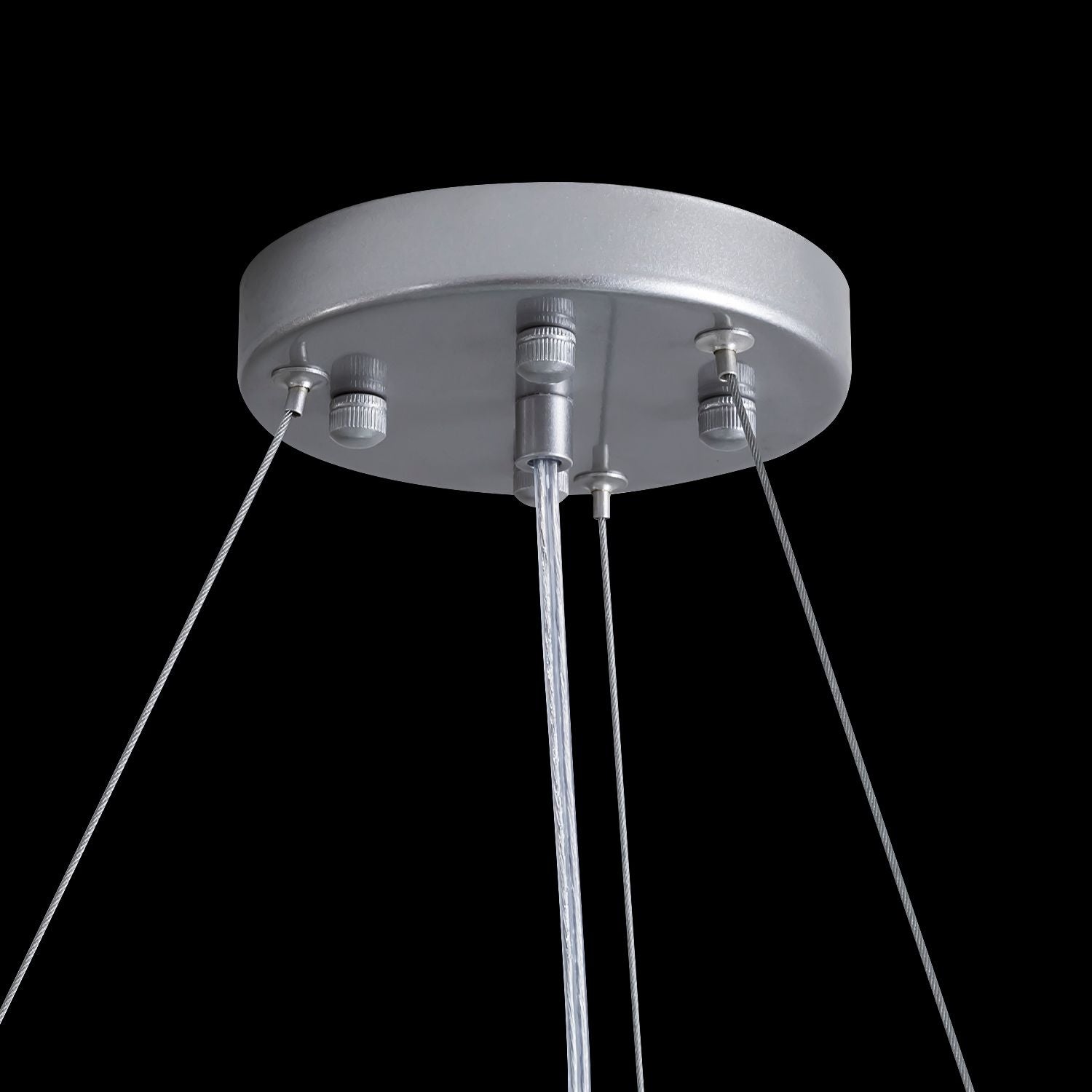 Valdore Chandelier ceiling canopy detail — brushed silver finish, E12 bulb sockets, and clean cable entry points for a polished, professional look | Carra Home